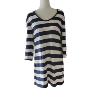 GAP Hooded V-Neck Navy Striped 100% Cotton Long Sleeve Tunic/Dress Size XL EUC